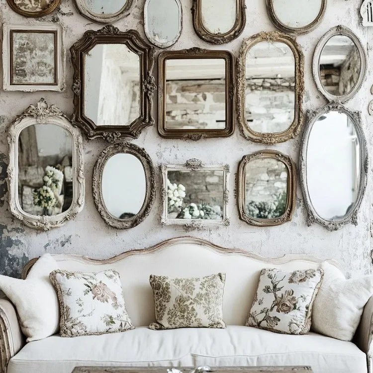 Elegant Living Room Wall Decor Ideas: Antique Mirrors