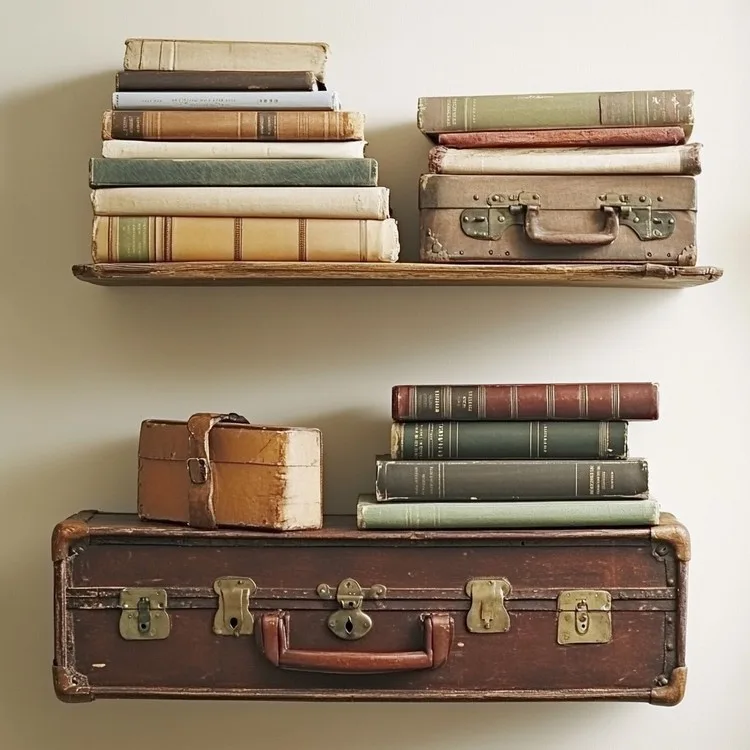 Modern Wall Decor Ideas for Hallway: Vintage Suitcase Shelving
