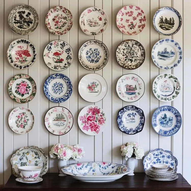 Wall Decor Ideas for Living Room: Vintage Plate Collection