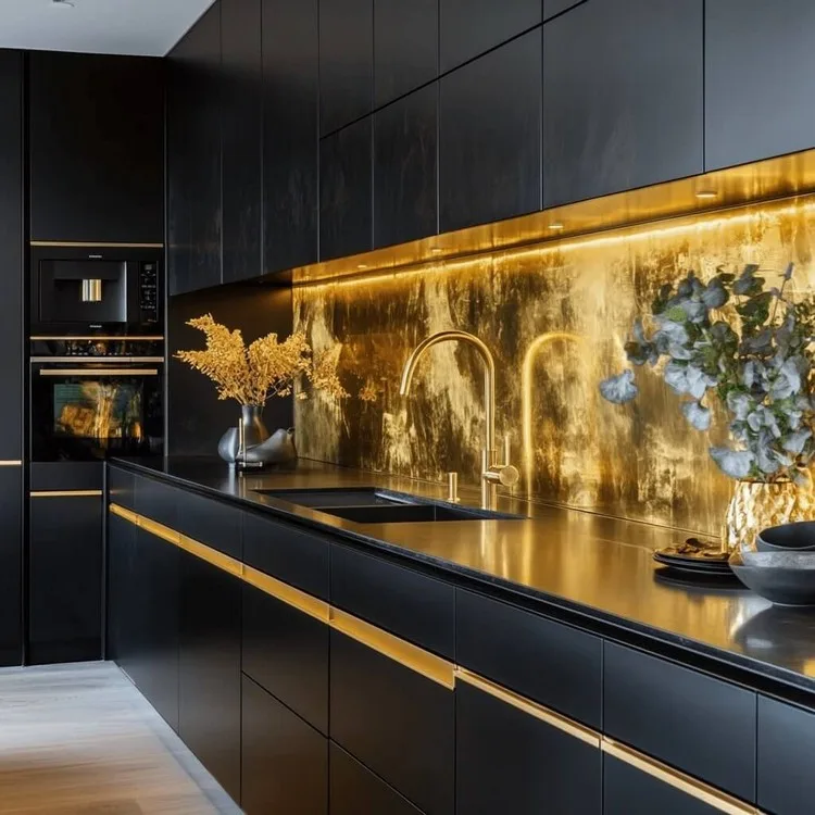 Black and Gold- modular kitchen colour combination