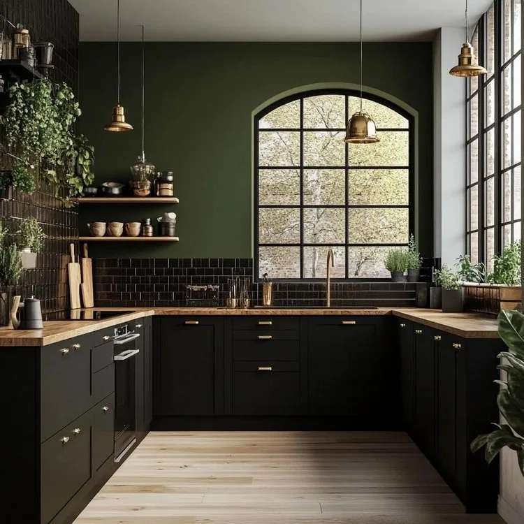 Black and Olive Green- latest modular kitchen colour combination for rustic appeal
