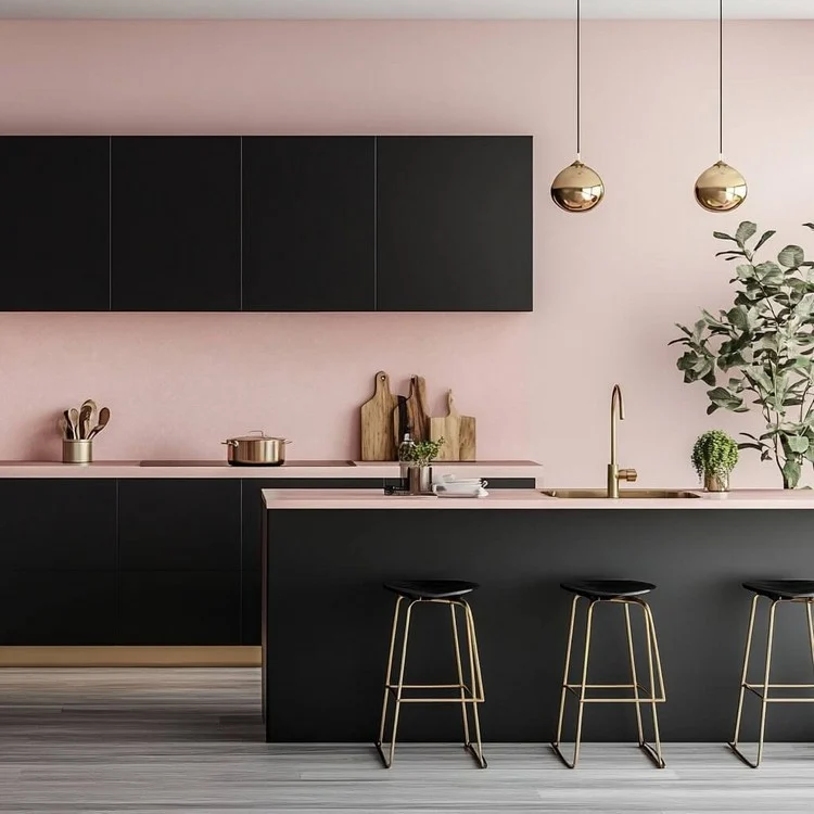 Black and Pink- Bold modular kitchen design colour combination