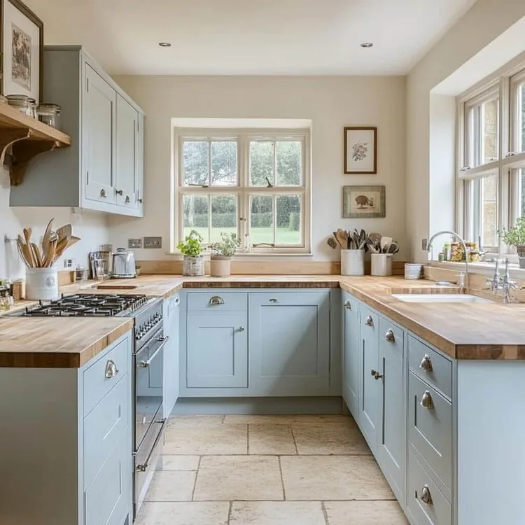 Blue and Beige- Calming kitchen colour combination ideas