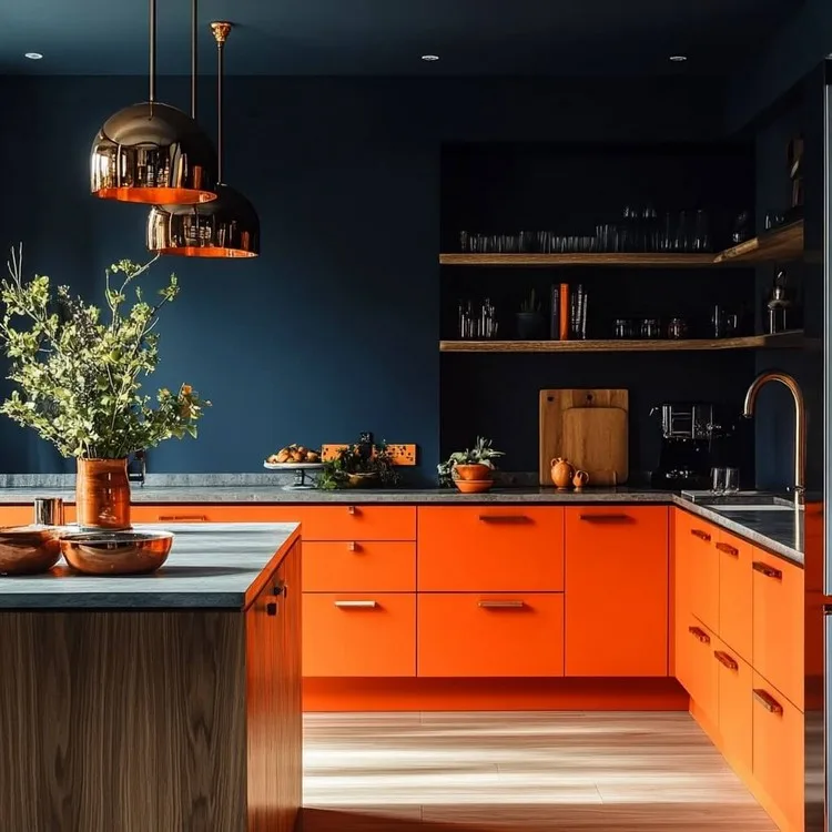 Blue and Orange- vibrant and impressive kitchen colour combination