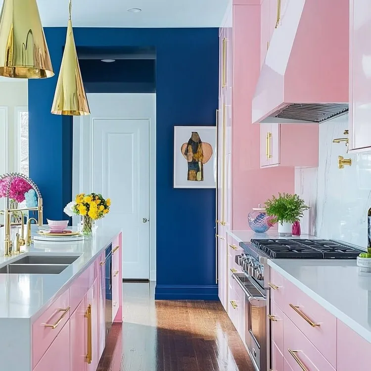 Blue and Pink- colourful modern kitchen colour combination