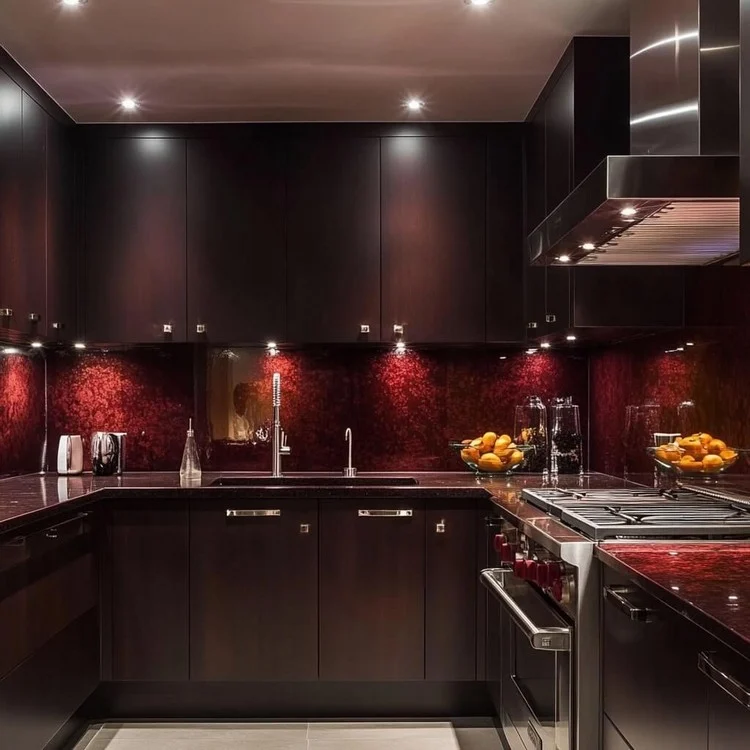 Brown and Maroon- home kitchen colour combination for rich and warm feel