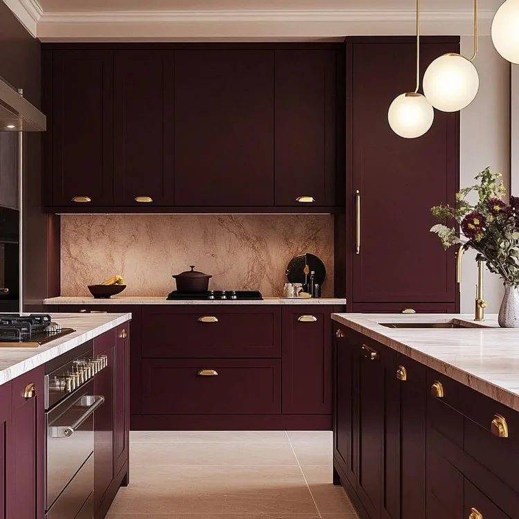 Burgundy and Vanilla- latest kitchen colour combination for inviting statement