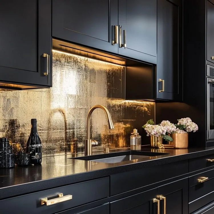 Charcoal and Gold- modular kitchen colour combination for luxurious feel