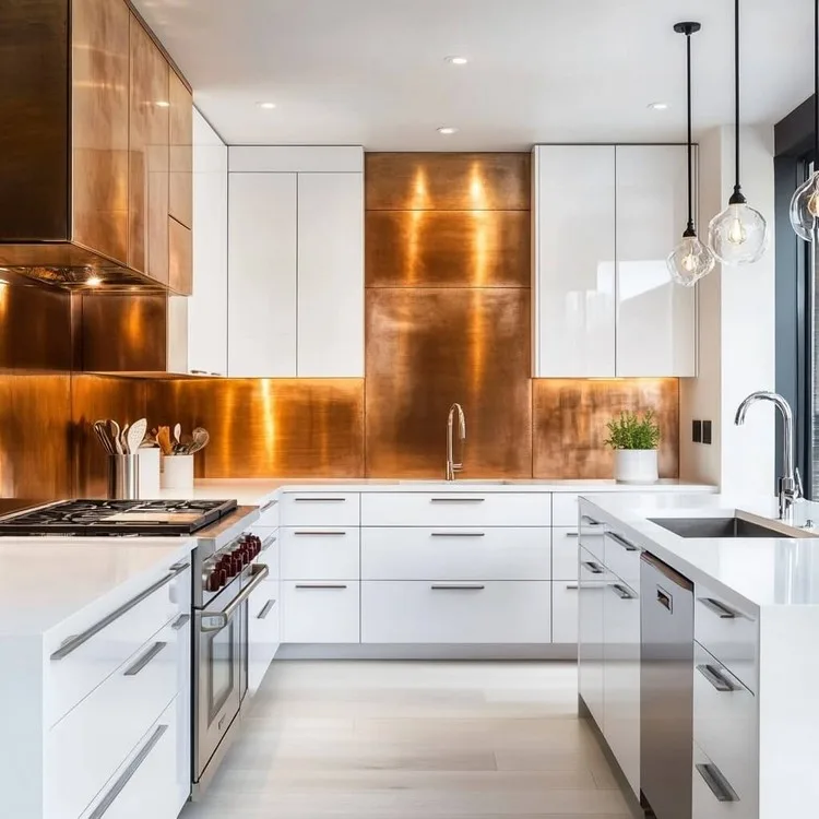 Copper and White- fresh kitchen colour combination for walls
