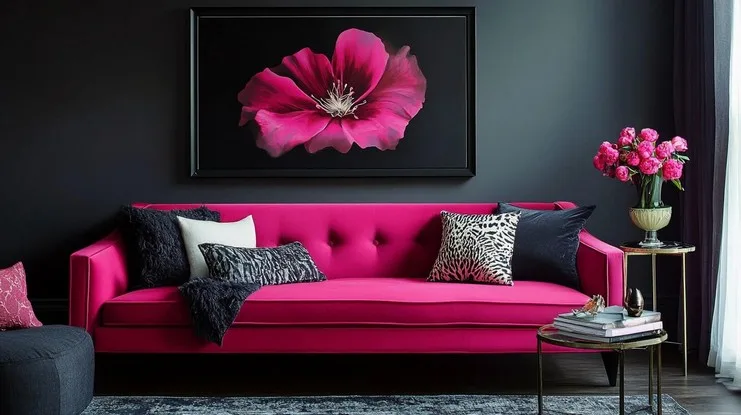 Fuchsia and Charcoal: Home Wall Colour Combination