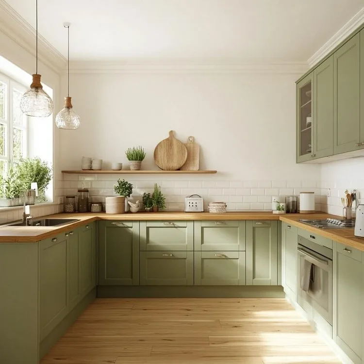 Green and White- Eco-inspired kitchen sunmica colour combination
