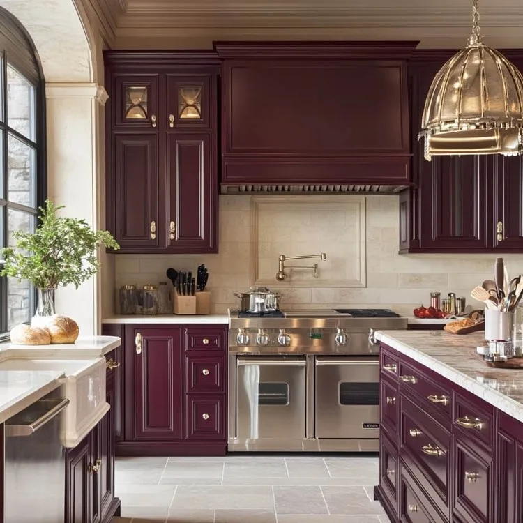 Maroon and Cream- Kitchen cabinets colour combination