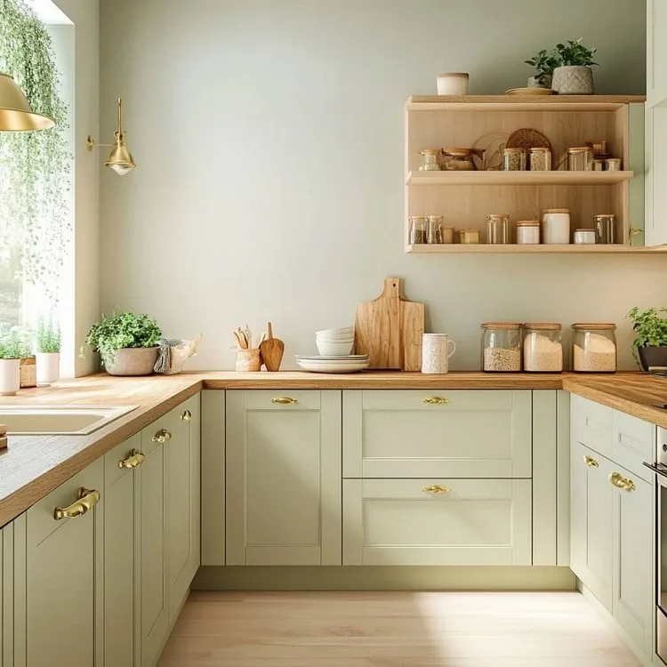 Mint Green and Beige- refreshing kitchen colour combination for the walls
