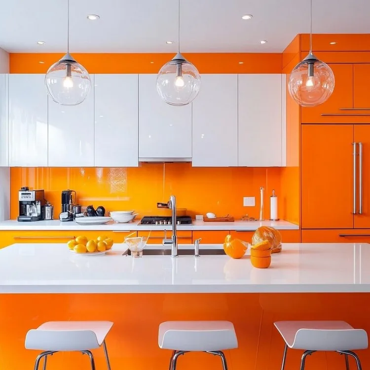 Orange and White- vibrant modular kitchen colour combination