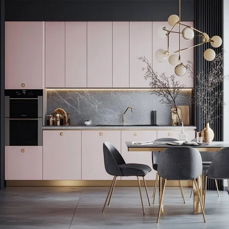 Pink and Grey- trending kitchen colour combination for the walls