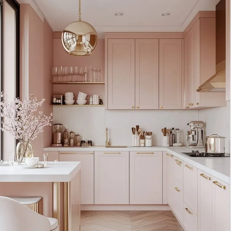 Pink and White- sophisticated kitchen wardrobe colour combination