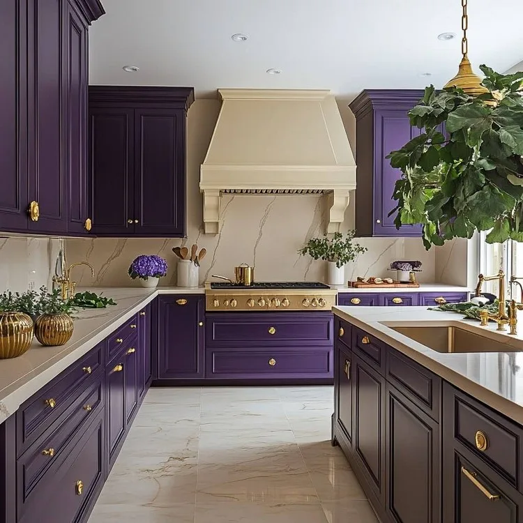 Purple and Cream- kitchen interior design colour combination for luxurious appeal