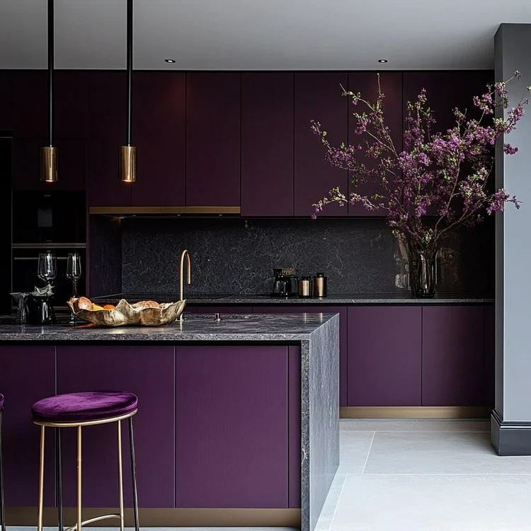 Purple and Grey- sophisticated modular kitchen colour combination