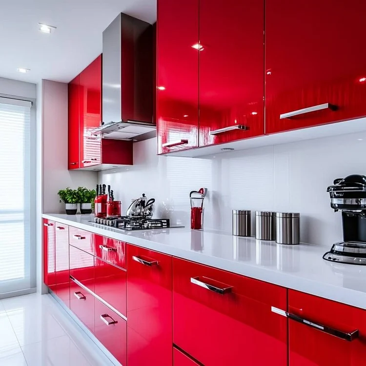 Red and White- Popular kitchen furniture colour combination
