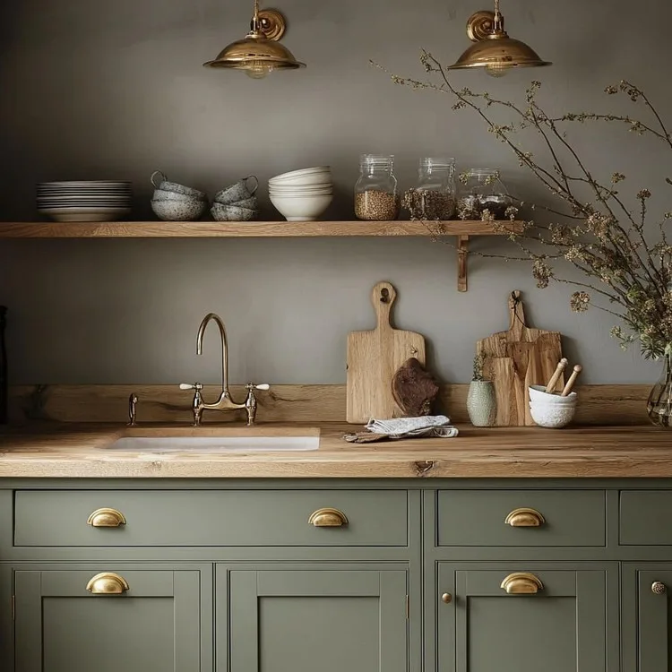 Sage Green and Warm Taupe- warm kitchen colour combination