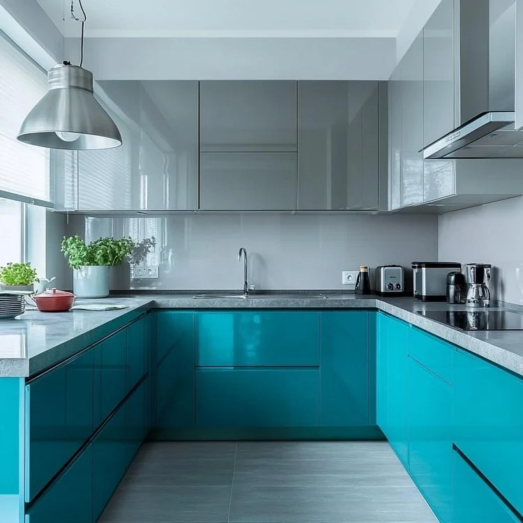 Teal and Grey- New modular kitchen colour combination