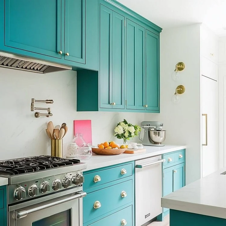 Teal and White- modern two colour combination for kitchen