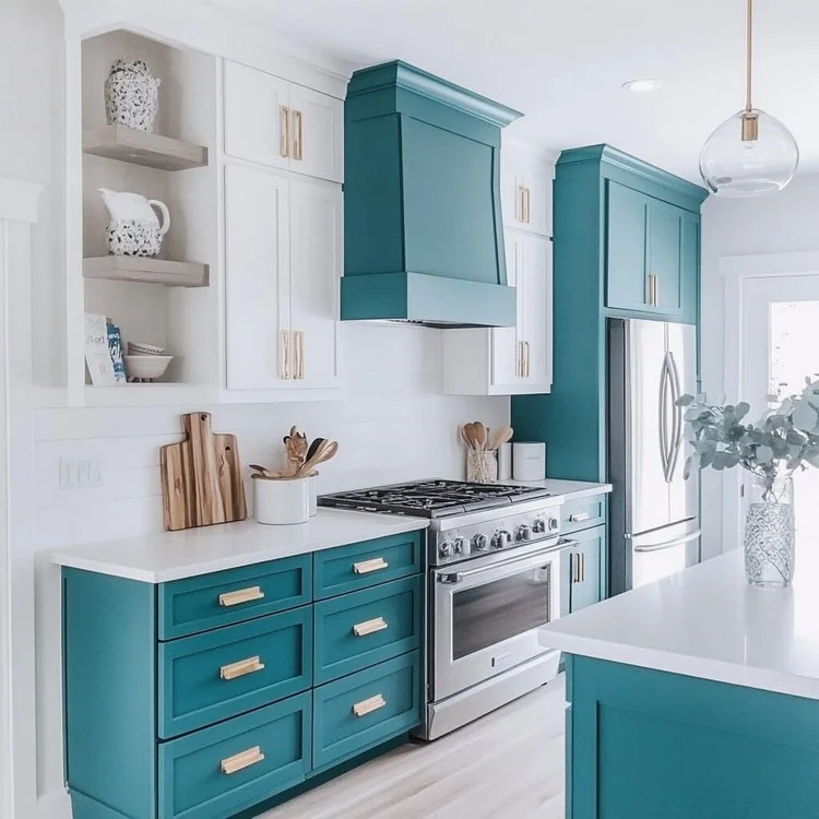 Teal- calm wardrobe colour for kitchen