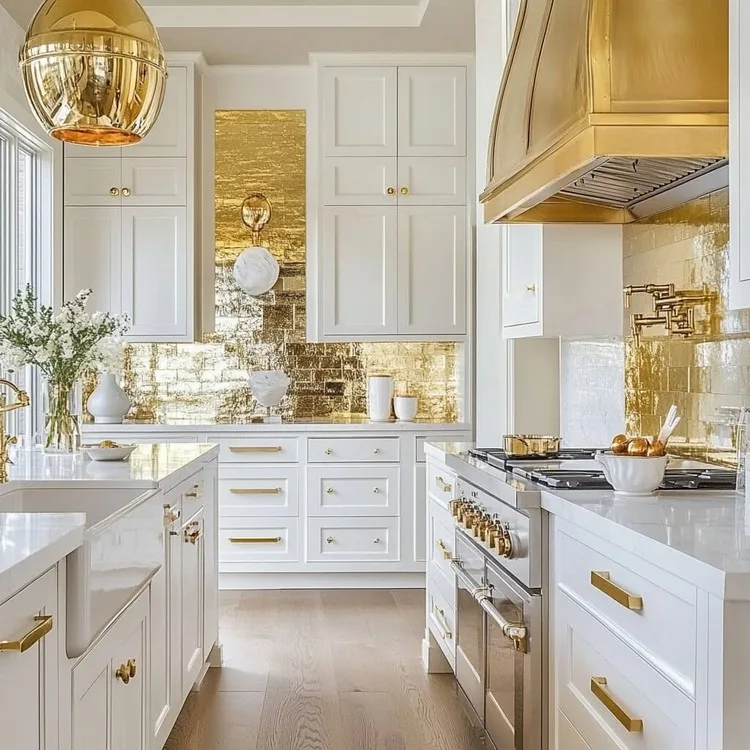 White and Gold- Luxury kitchen colour combination ideas
