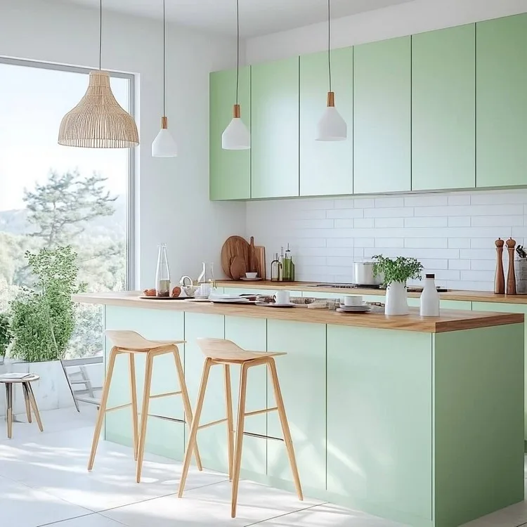 White and Mint Green- Chic modular kitchen colour combination