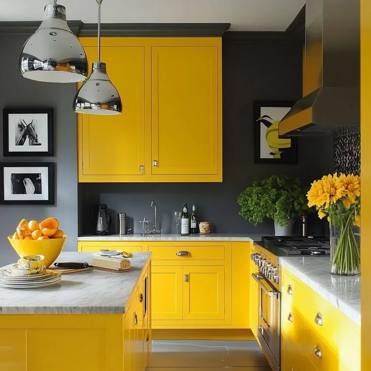 Yellow and Grey- Cheerful kitchen room colour combination
