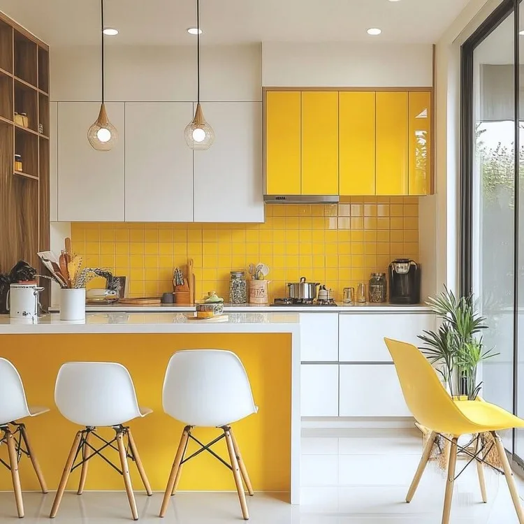 Yellow and White- small kitchen colour combination