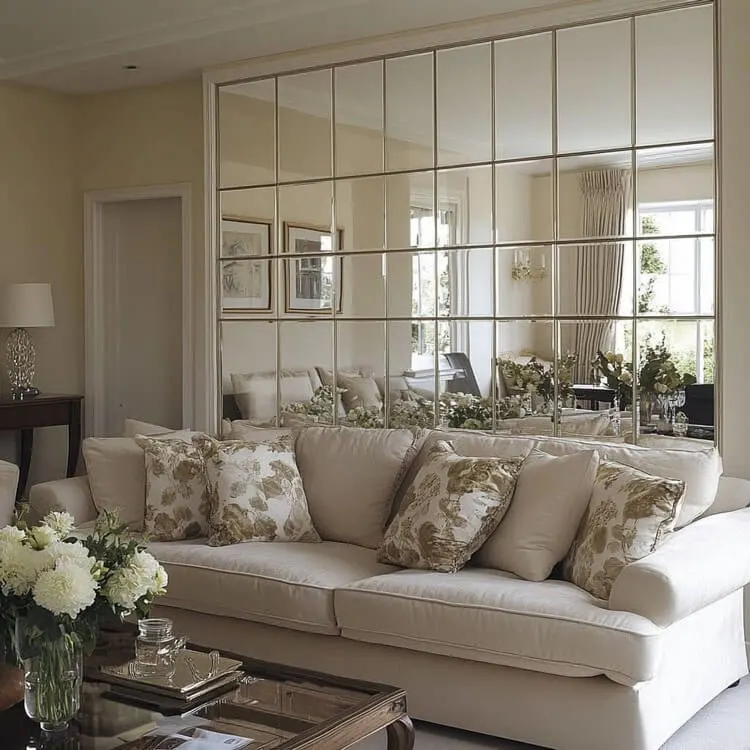 Plain Mirrors: Modern Partition Design for Living Room and Dining Hall