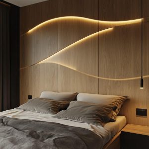 Bed Headboard Design with Built-in Lights
