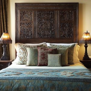 Culturally Inspired Carved Bed Headboard Design