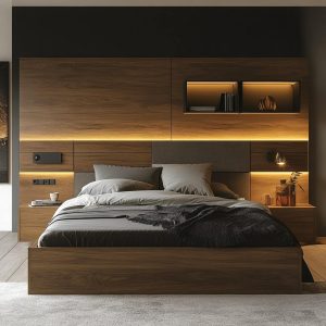 Extended Bed Headboard Design with Side Storage