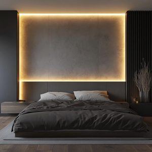 Minimal Bed Headboard Design in Matte Finishes