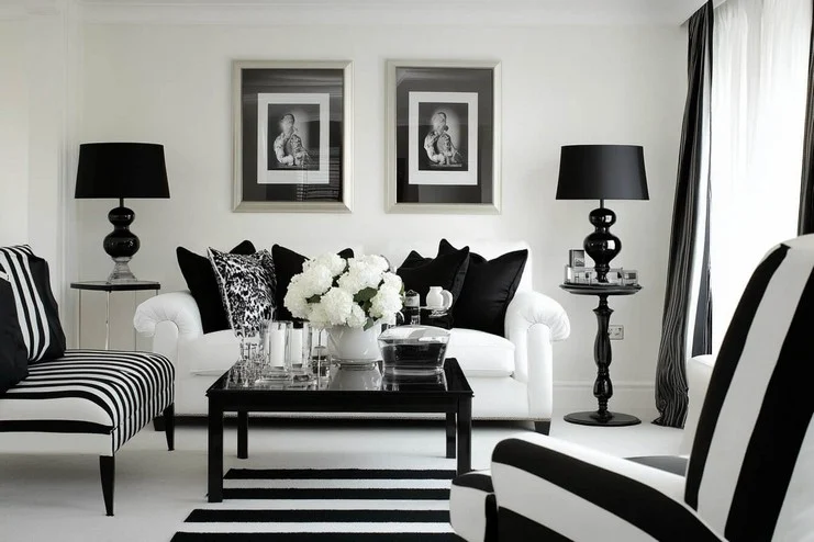 Black and White Wall Colour Combination for Living Room