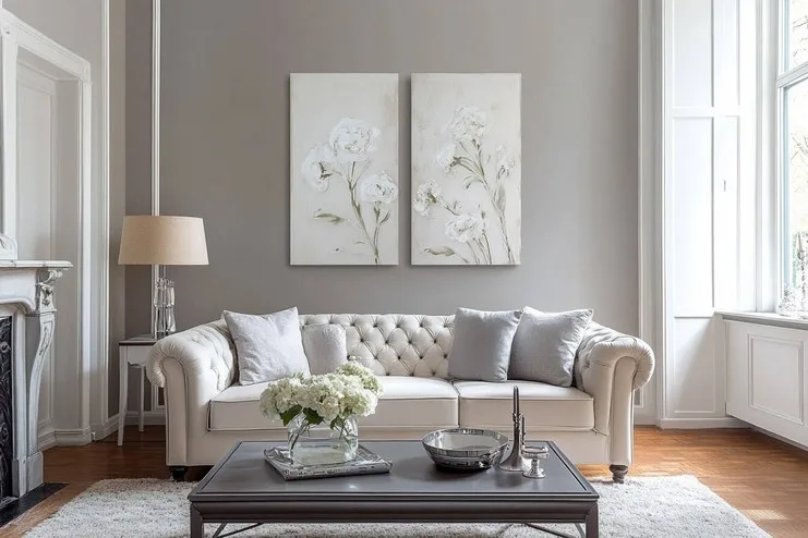 Contemporary Grey and Cream Colour Combination for Living Room Walls