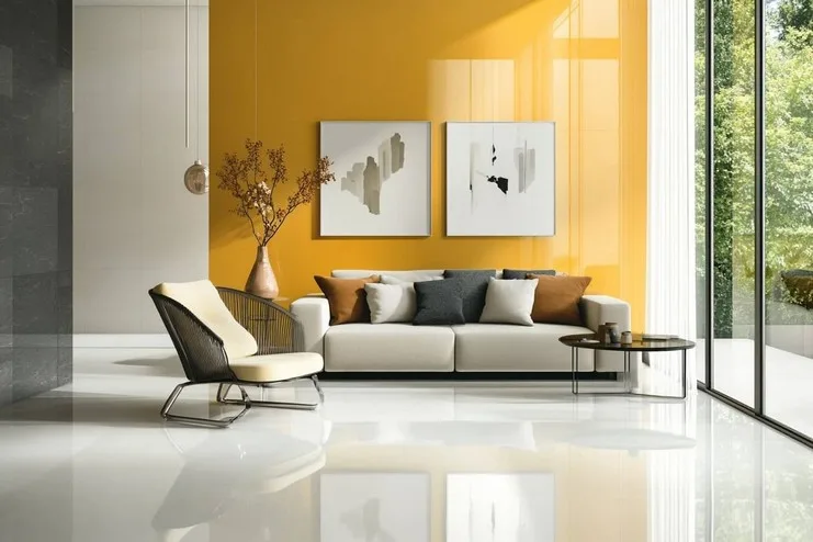 Simple Slate, Honey, & Pearl Wall Colour Combination for Hall