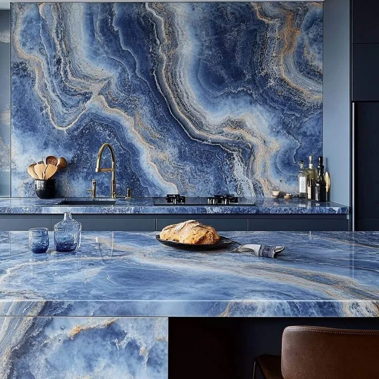 Blue Colour Marble Flooring Design