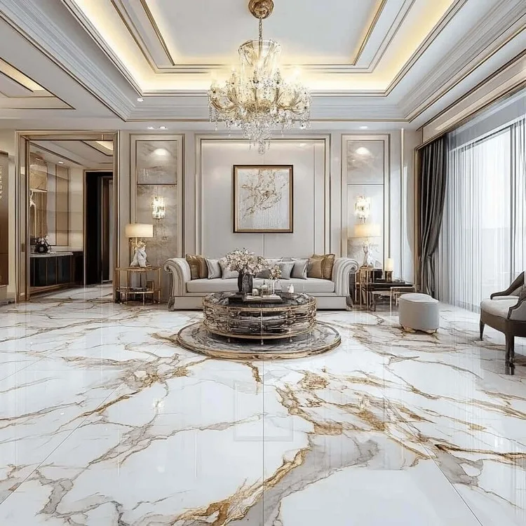 Calacatta Marble Floor Design for Living Room