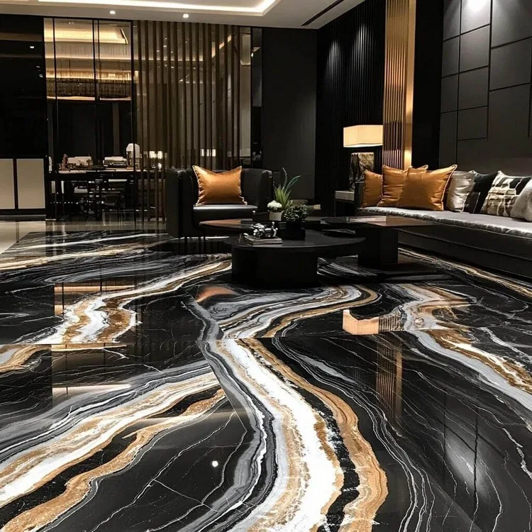 Fusion Black Colour Marble Flooring Design