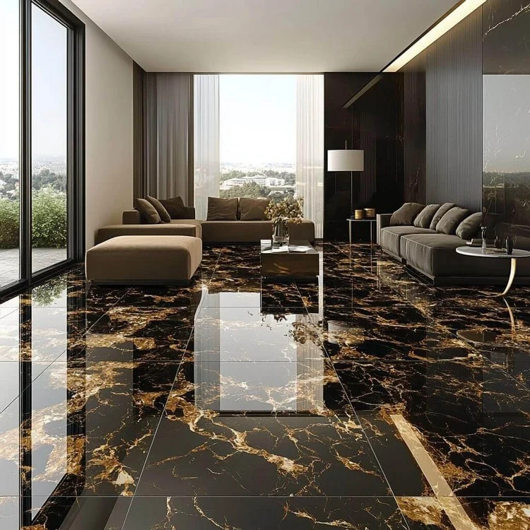 Golden Portoro Marble Flooring Design for Hall