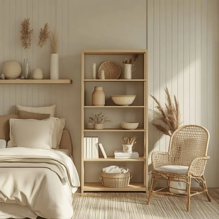 modern simple bedroom design idea: Upgrade Basic Shelves with Thematic Paint