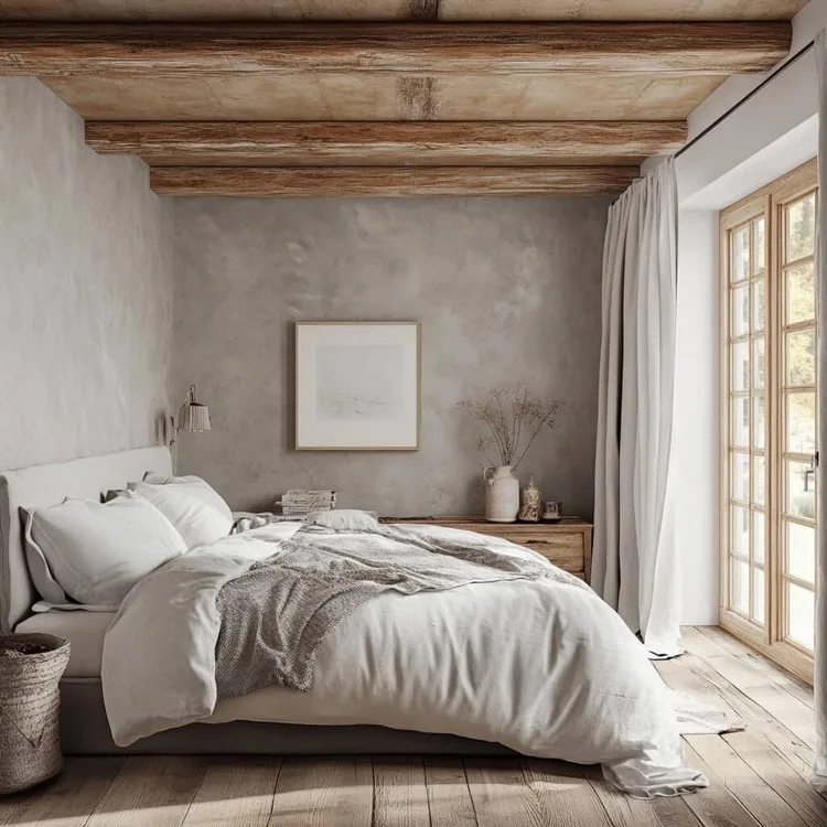 simple bedroom decorating idea: Wooden Beams