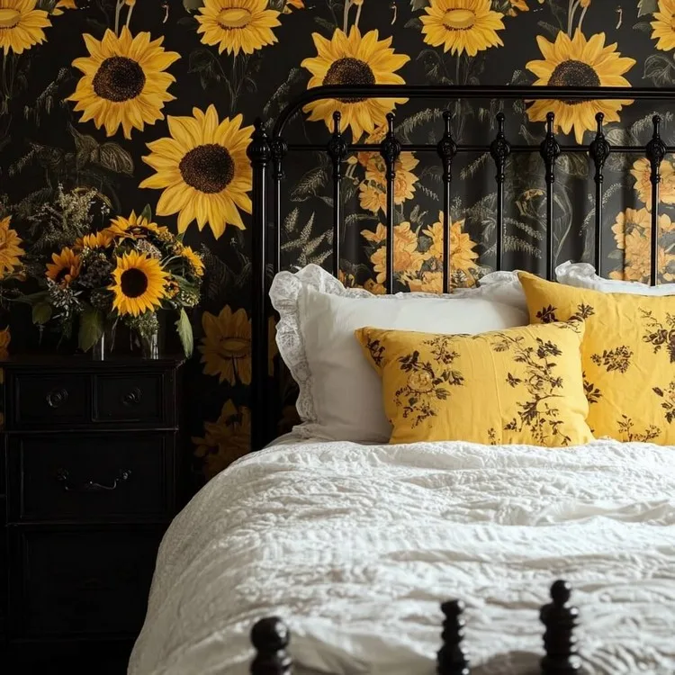 Black and Sunflower Yellow: Bedroom Wall Colour Combination