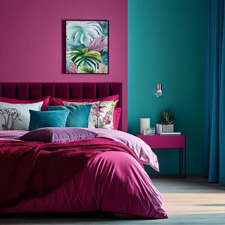 Magenta and Turquoise: Bedroom Wall Colour Combination