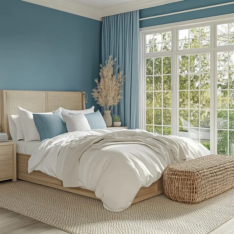 Colour for Bedroom Walls: Cerulean Blue and Light Beige