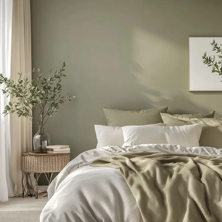 Bedroom Paint Colours: Olive Drab and Whisper White