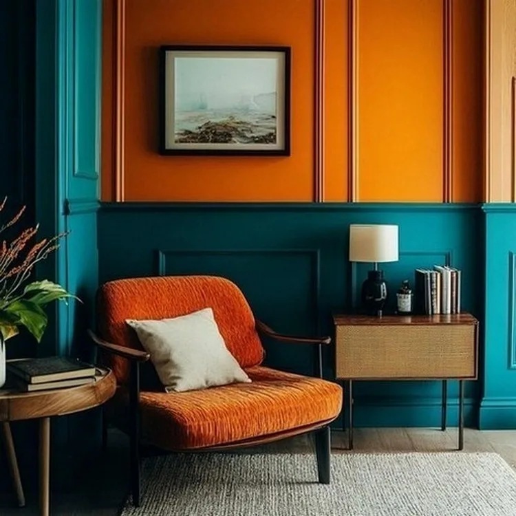 Burnt Orange and Teal- Two Colour Combination for Living Room Walls